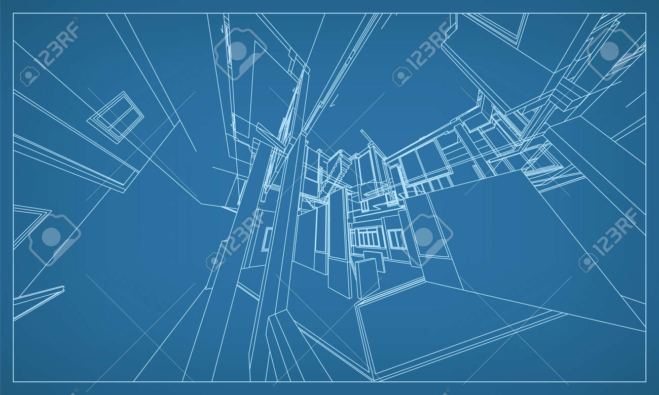 3D perspective render of building wireframe structure. Abstract construction graphic idea. Vector illustration. - 155940382 3D perspective render of building wireframe structure. Abstract construction graphic idea. Vector illustration. - 155940382