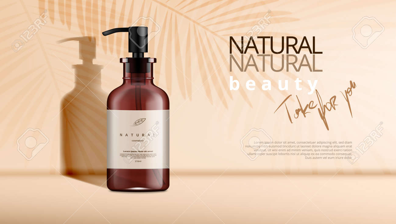 Beauty Product Dispenser Bottle With Palm Leaves - 169411547 Beauty Product Dispenser Bottle With Palm Leaves - 169411547