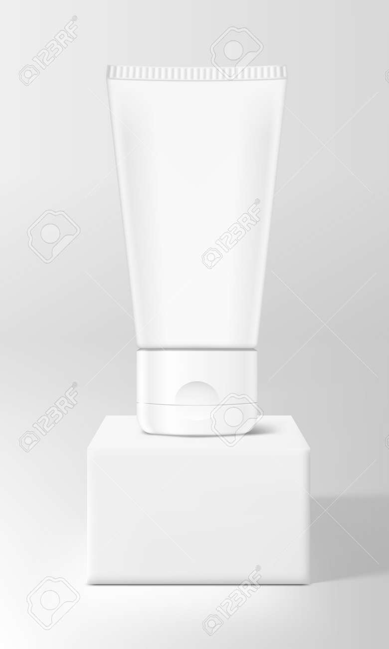 3D Cream Tube On White Square Stage - 169413587 3D Cream Tube On White Square Stage - 169413587