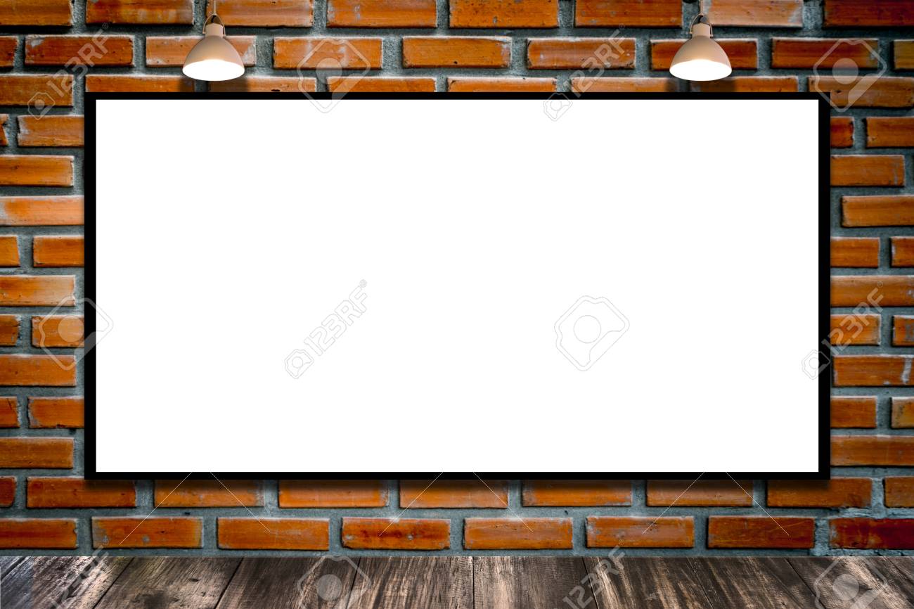 Huge Poster Advertising Billboard On Brick Wall With Lamp, Advertising  Poster Sign, Template Mock Up For Adding Your Design And Adding More Text.  Stock Photo, Picture And Royalty Free Image. Image 74116744.