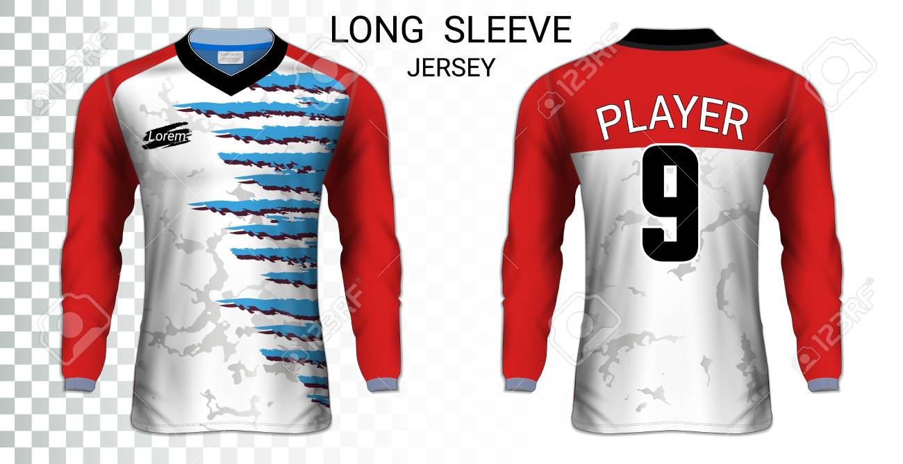 Download Long Sleeve Soccer Jerseys T Shirt Sport Mockup Template Realistic Graphic Design For Football Uniform Goalkeeper Motocross Unisex Cycling Etc Easily To Change Logo Name Color In Your Styles Royalty Free Cliparts Vectors