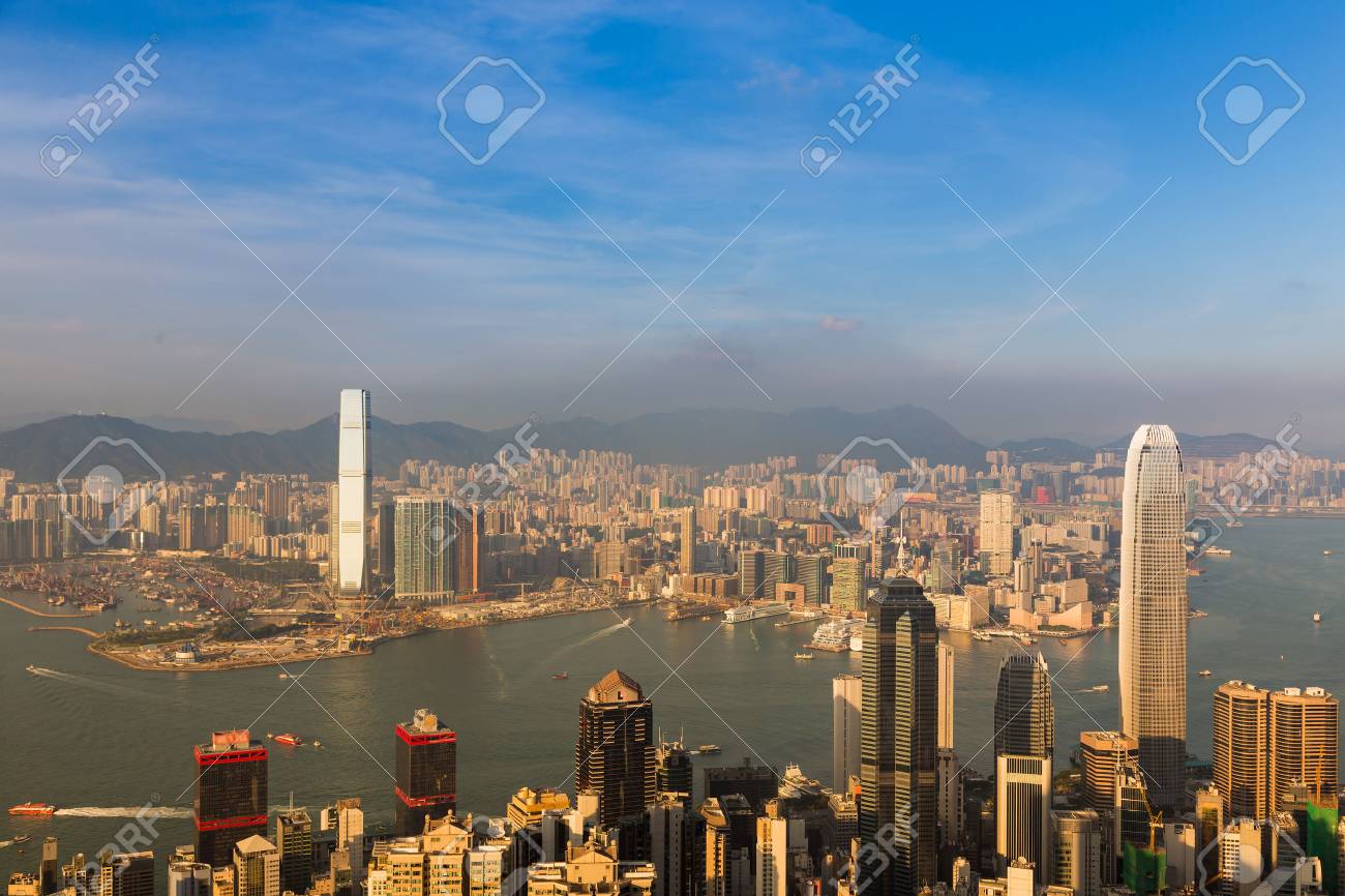 hong kong city downtown with blue sky background cityscape background stock photo 82667555