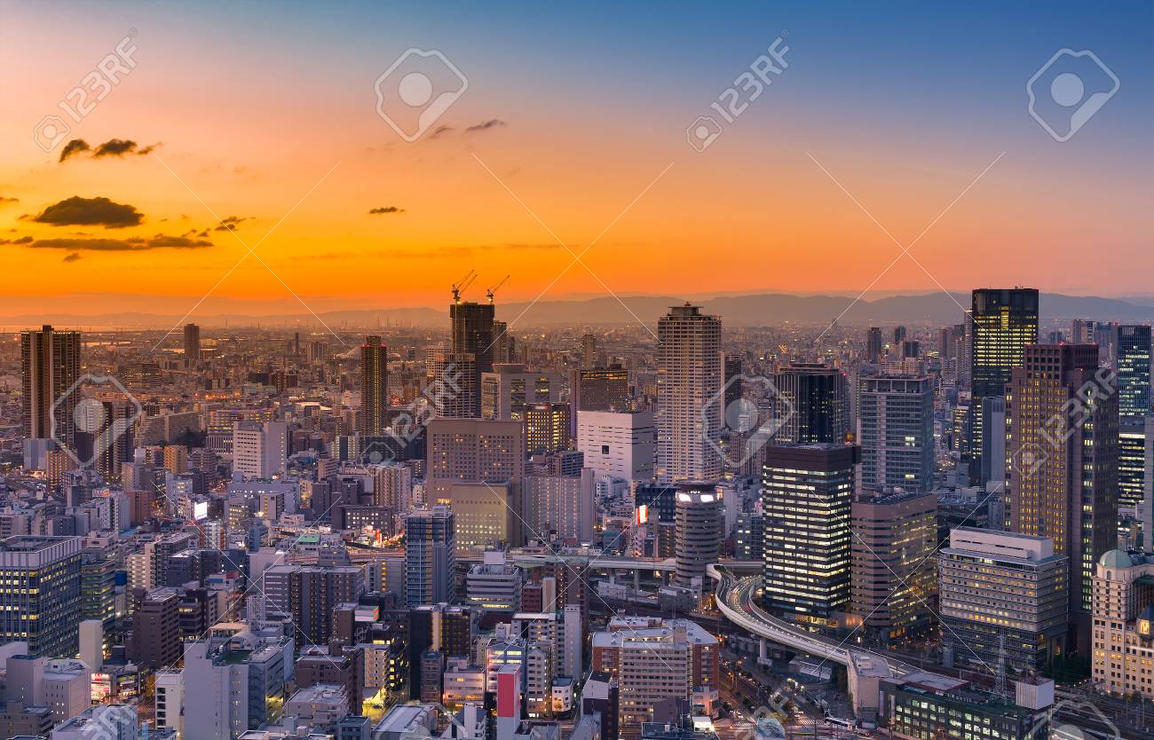 City Of Umeda Aerial View With Sunset Skyline Osaka Japan Cityscape Stock Photo Picture And Royalty Free Image Image