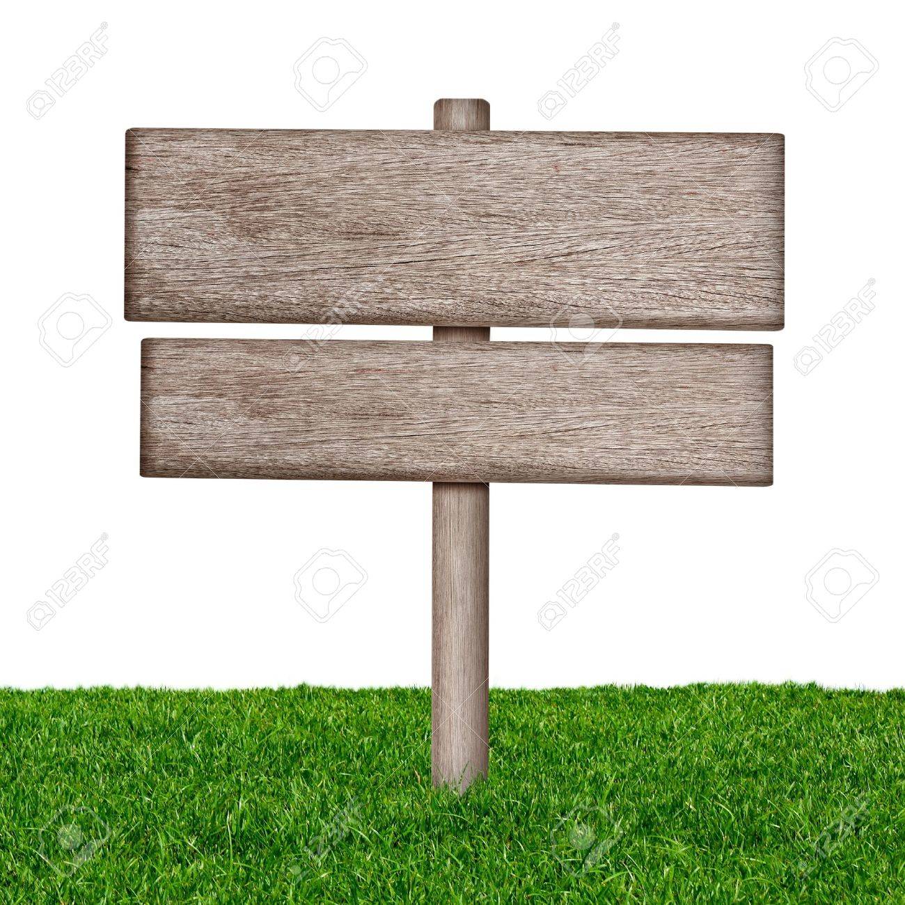 Wooden sign with green grass isolated on a white background - 15443359 Wooden sign with green grass isolated on a white background - 15443359