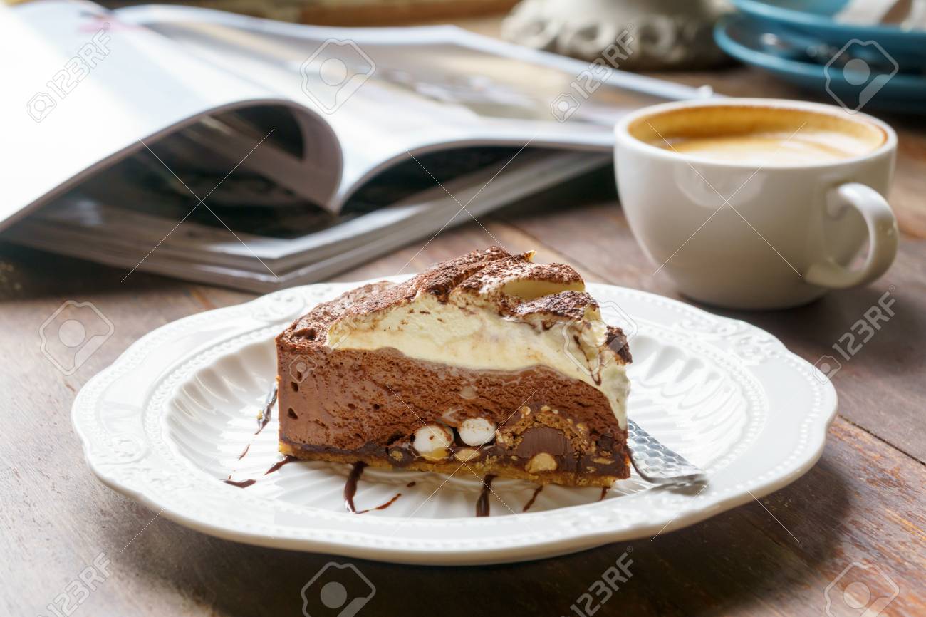 Chocolate Cake And Hot Coffee Latte On Vintage Wooden Table Stock Photo Picture And Royalty Free Image Image