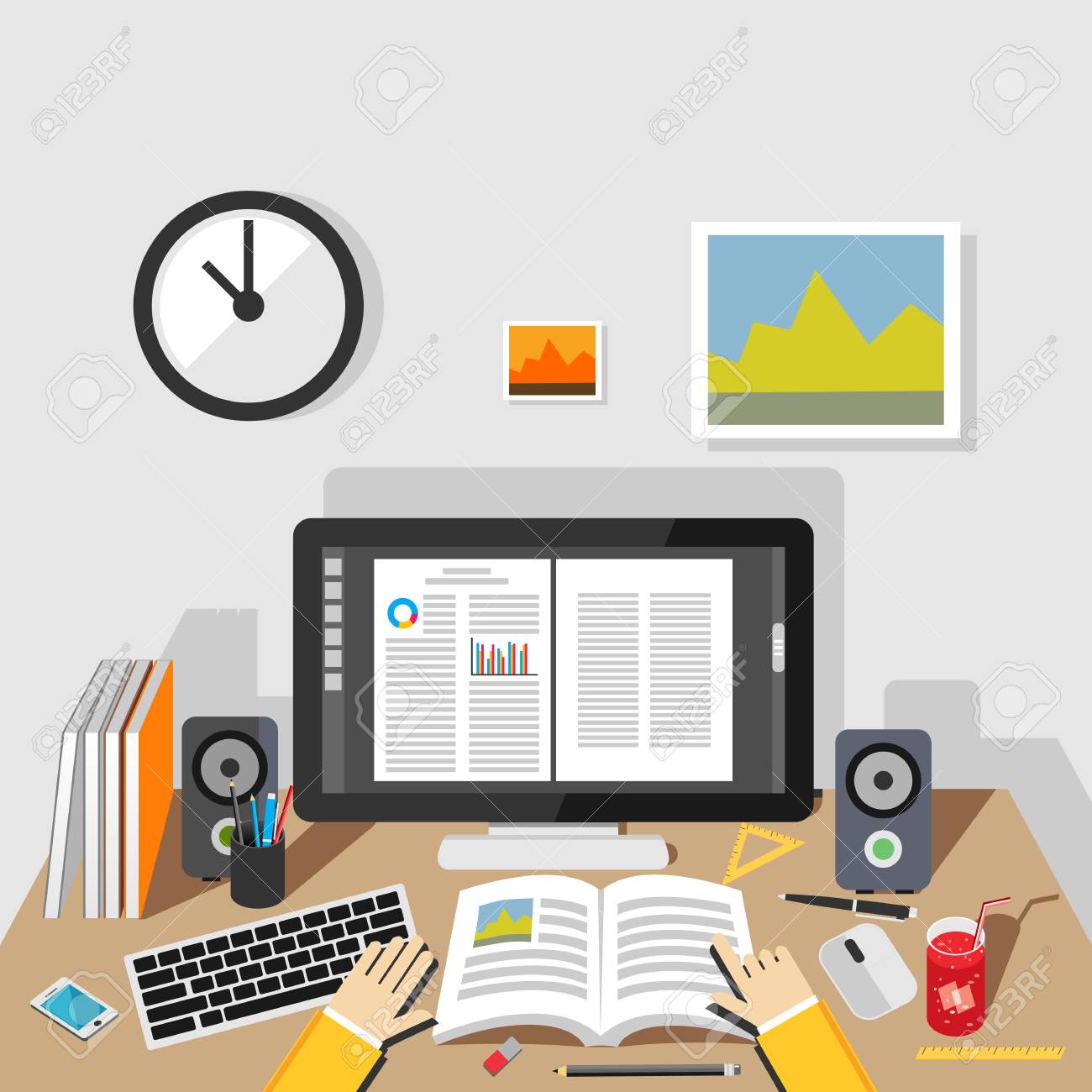 Studying illustration. Studying concept. Flat design illustration concepts for studying, working, reading, analysis, planning, writing, development, brainstorming. - 44040246 Studying illustration. Studying concept. Flat design illustration concepts for studying, working, reading, analysis, planning, writing, development, brainstorming. - 44040246