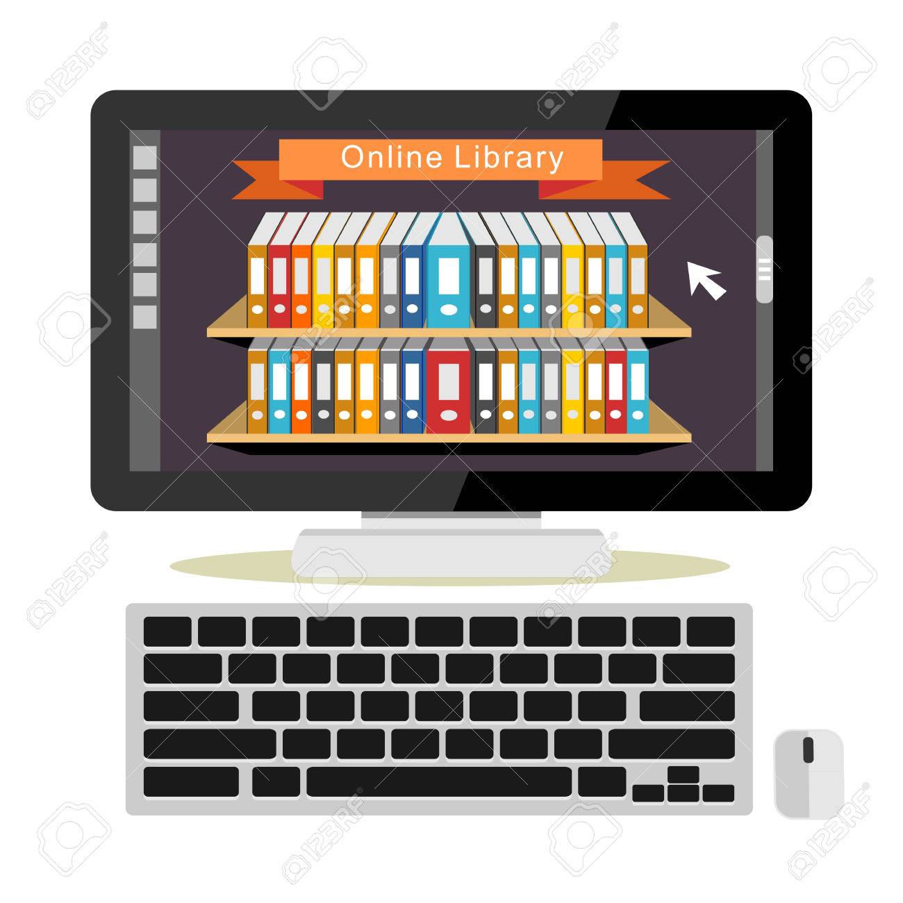 オンライン ライブラリ パネルまたはデジタル ライブラリの概念 のイラスト素材 ベクタ Image