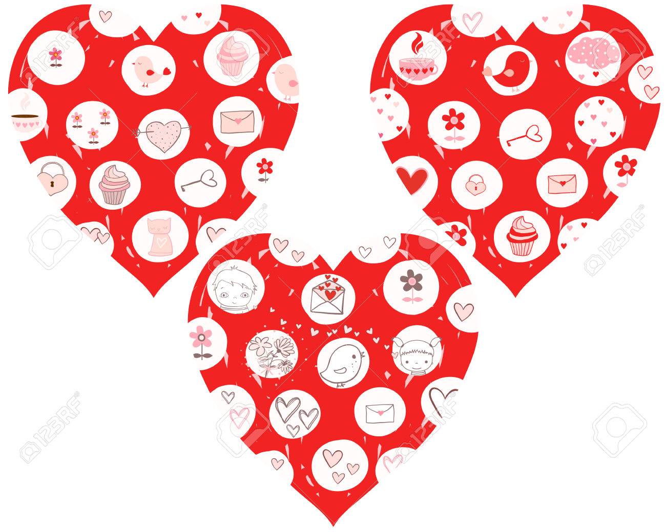 赤い心のかわいい絵をテーマにしたデザイン要素が大好きです のイラスト素材 ベクタ Image