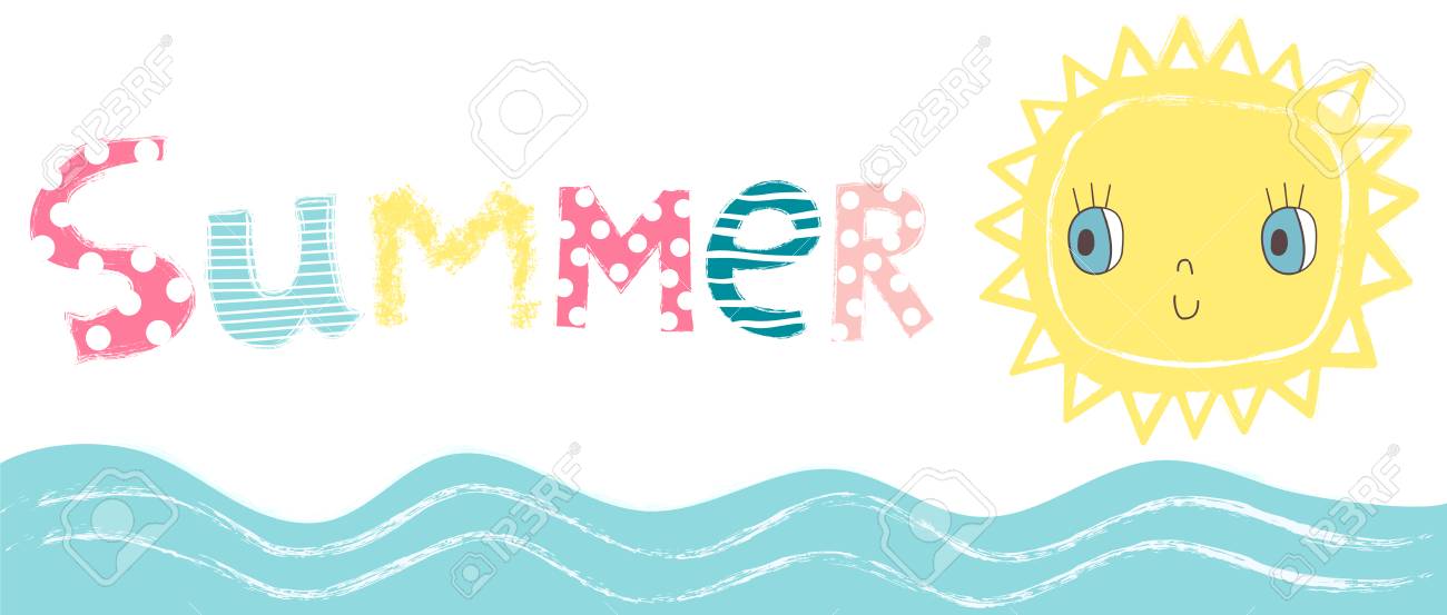 cute vector background with the word summer a cute sun and sea sun word