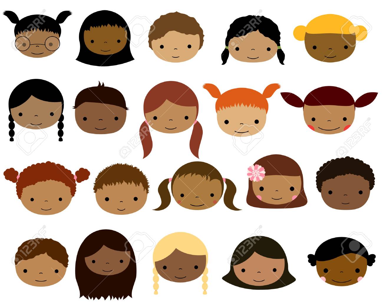 暗い皮膚色のかわいい子供顔のイラスト素材 ベクタ Image