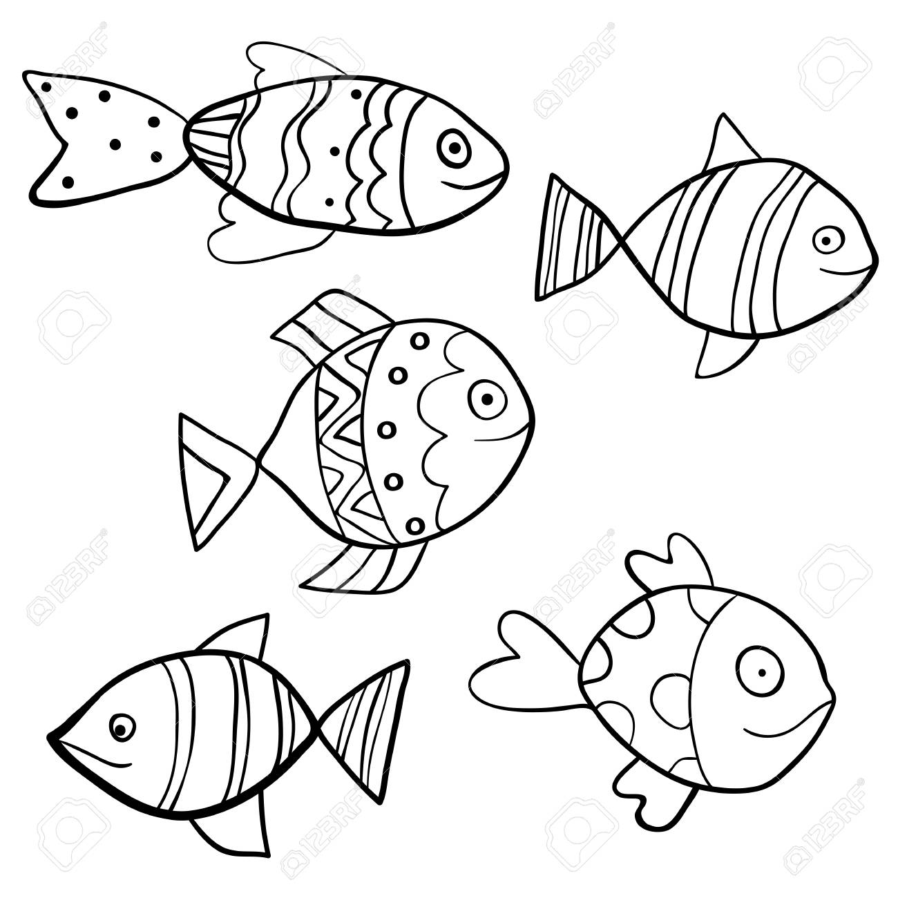 cute vector hand drawn fish outlines with decorative patterns fish outlines