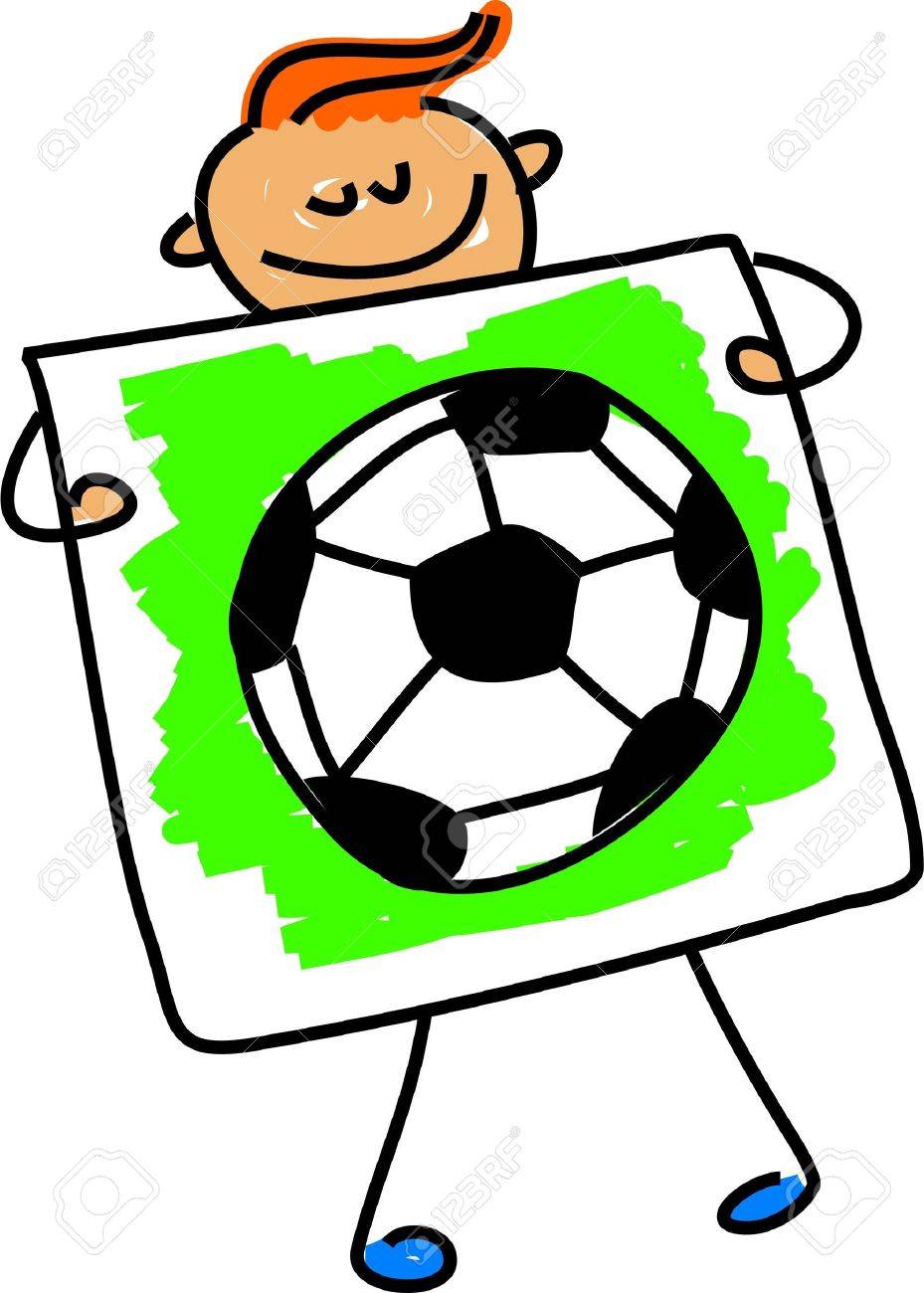 Little Boy Proudly Holding Up His Drawing Of A Soccer Ball Toddler Art Series Stock Photo Picture And Royalty Free Image Image