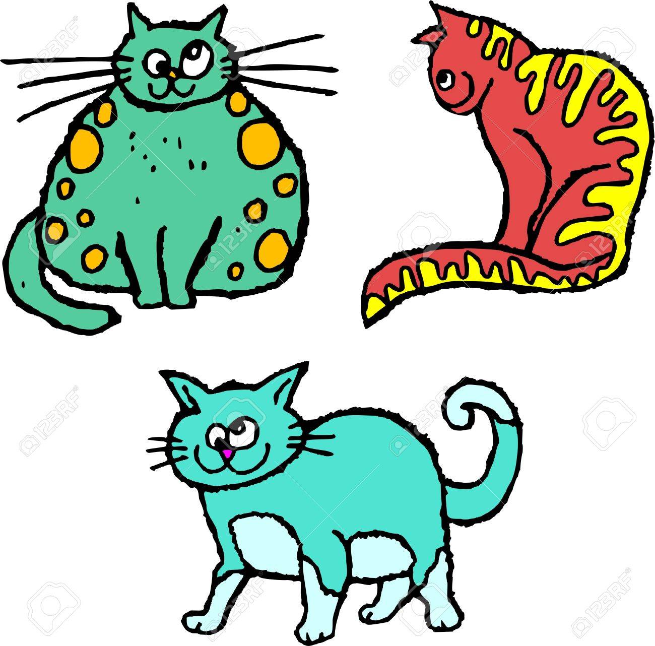 Groupe De Scruffy Dessin Anime En Couleurs Chats Isole Sur Blanc Banque D Images Et Photos Libres De Droits Image 339