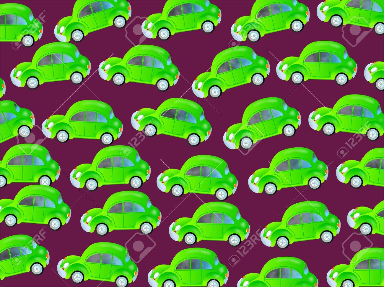 かわいい漫画設計成っている緑友好的なバブル エコカー交通渋滞ジャム壁紙を形成 の写真素材 画像素材 Image