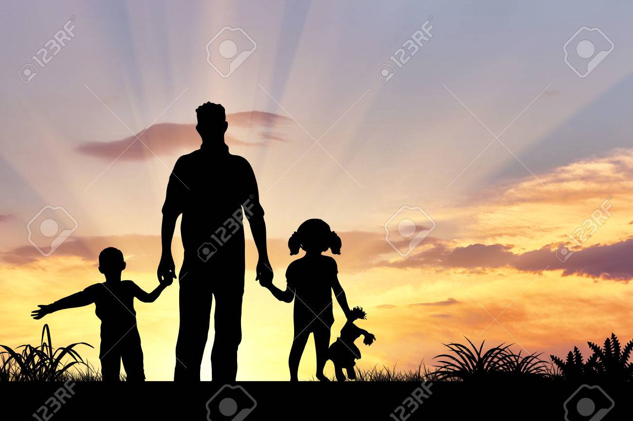 Silhouette Of A Happy Family With Children On The Background Of A Sunset  Stock Photo, Picture and Royalty Free Image. Image 45869501., image size:1300x864
