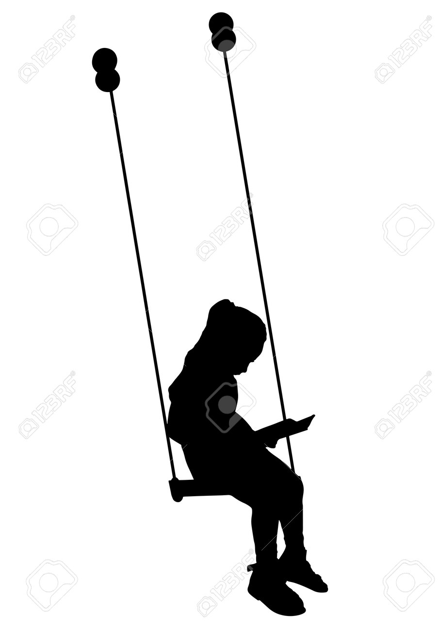 Silhouette Vector Of A Little Girl Reading A Book Sitting On A Swing.  Concept Of Childhood Royalty Free SVG, Cliparts, Vectors, and Stock  Illustration. Image 197517726., image size:905x1300