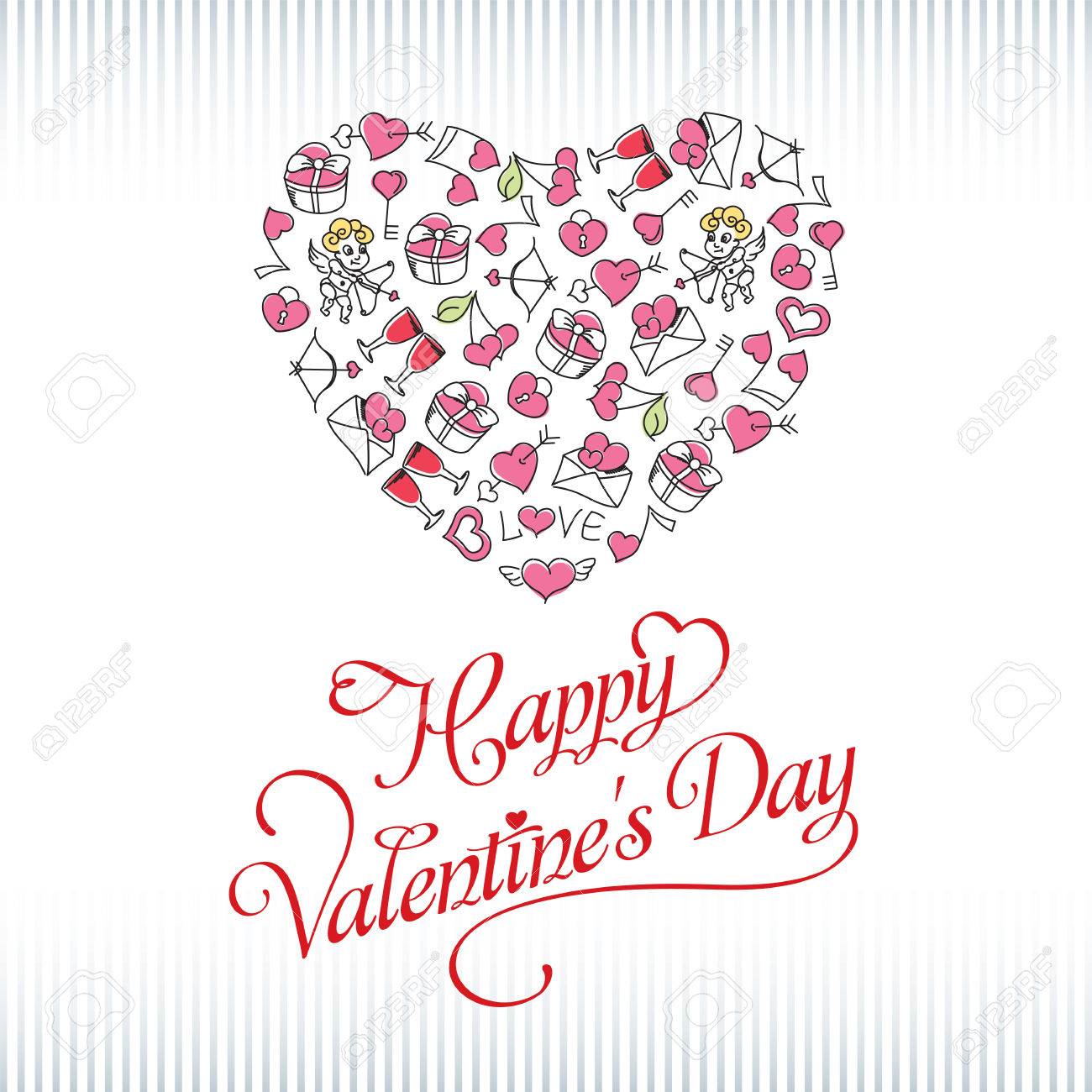 手描きのハートの形のパターン キューピッド ハート 愛とバレンタインの日ロマンチックなパターンの手紙 心などからキー のイラスト素材 ベクタ Image