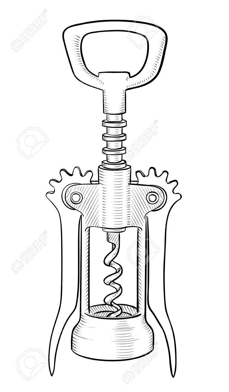 白い背景の栓抜き、ワイン ボトル オープナー スケッチ のイラスト素材