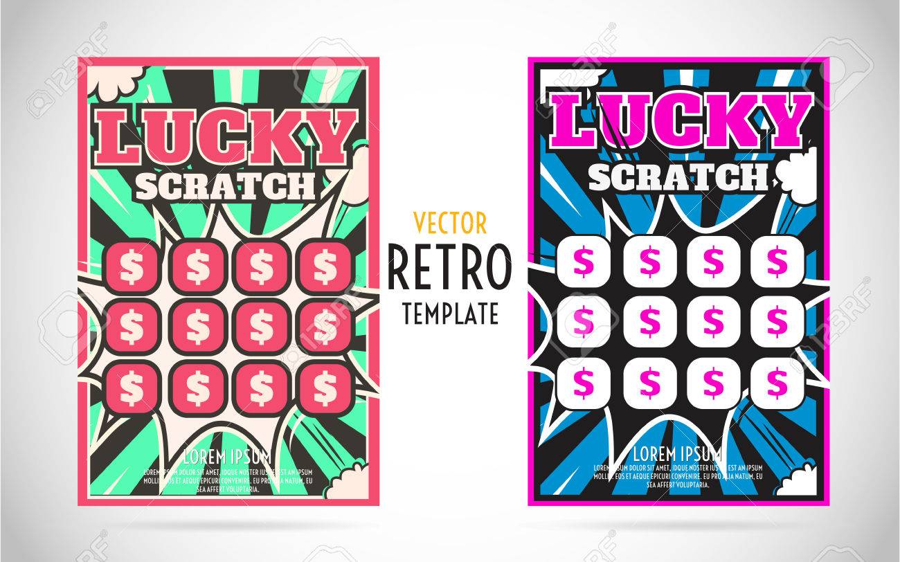 scratch off lottery card or ticket vector color design template winning ticket template