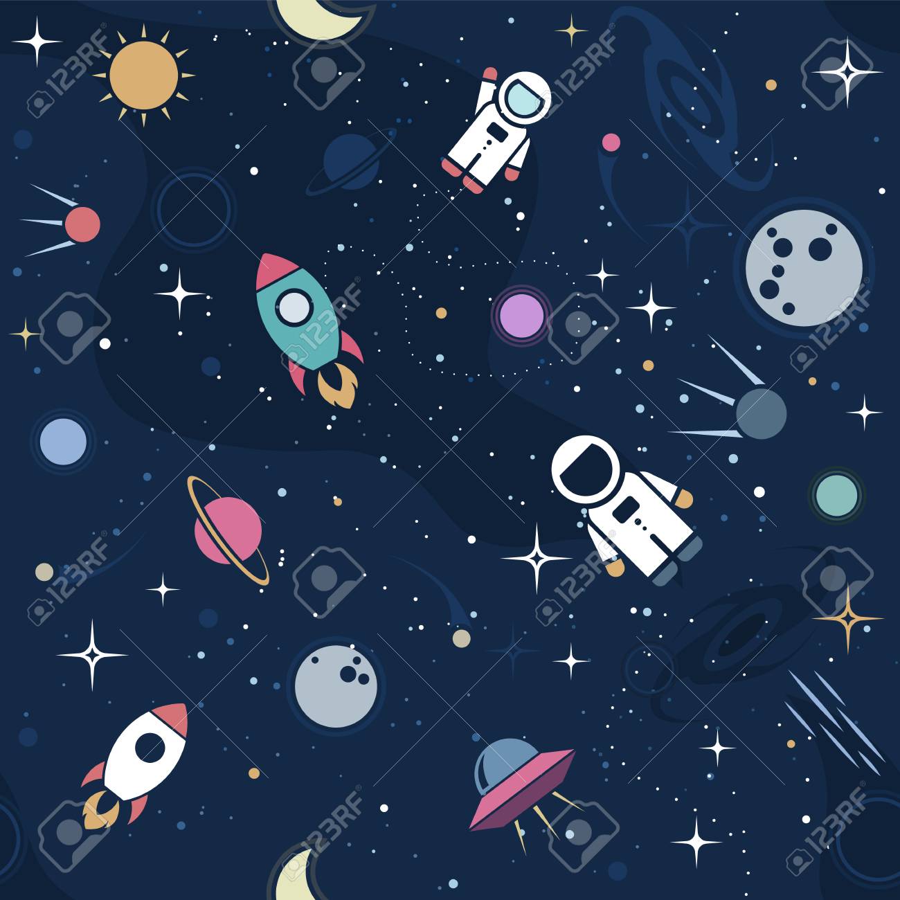 vector flat space seamless pattern background cute color template