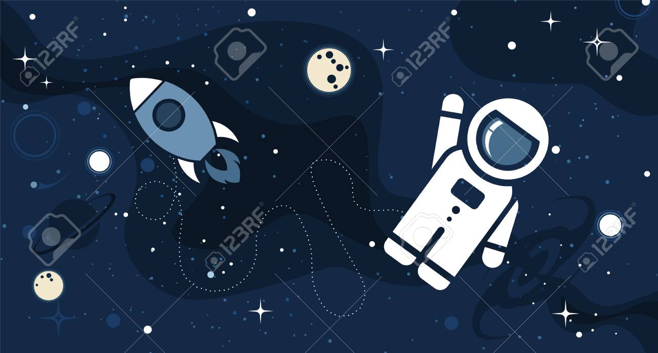 vector flat cosmos design background cute template with astronaut