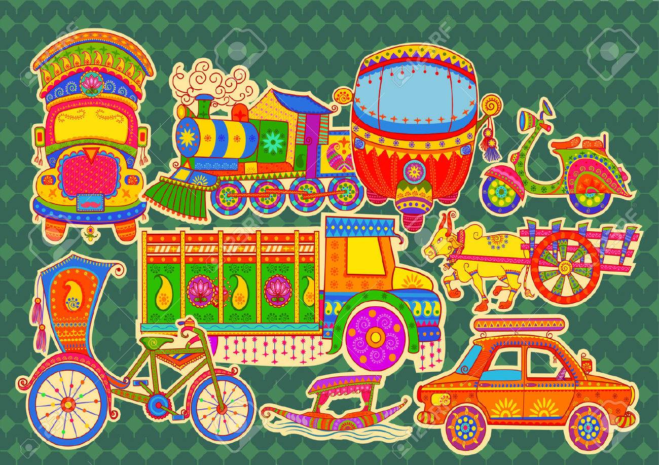 Vector design of transportation of India in Indian art style - 62249689 Vector design of transportation of India in Indian art style - 62249689