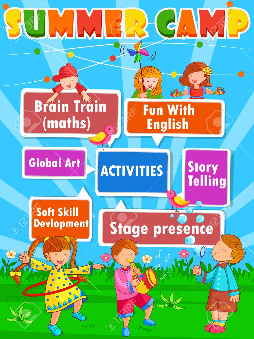 vector design of banner poster design template for kids summer