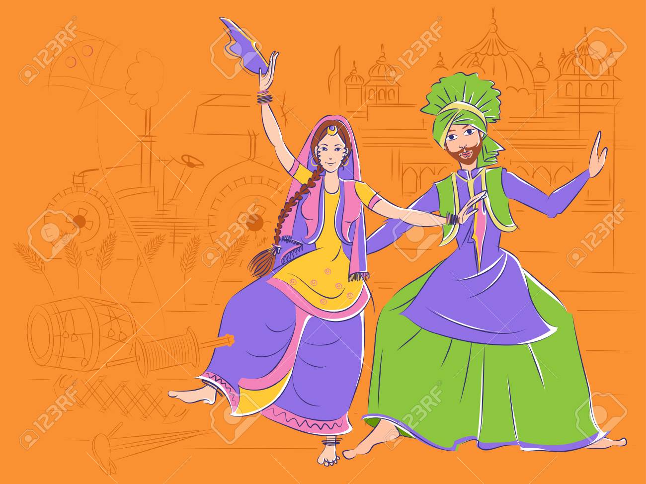 Couple Performing Bhangra Folk Dance Of Punjab, India Royalty Free SVG,  Cliparts, Vectors, and Stock Illustration. Image 98544713., image size:1300x974