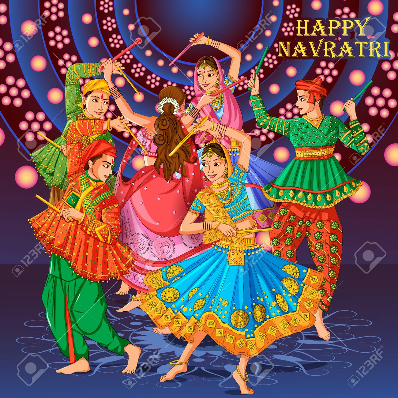 Indian Couple Playing Garba In Dandiya Night Navratri Dussehra ...