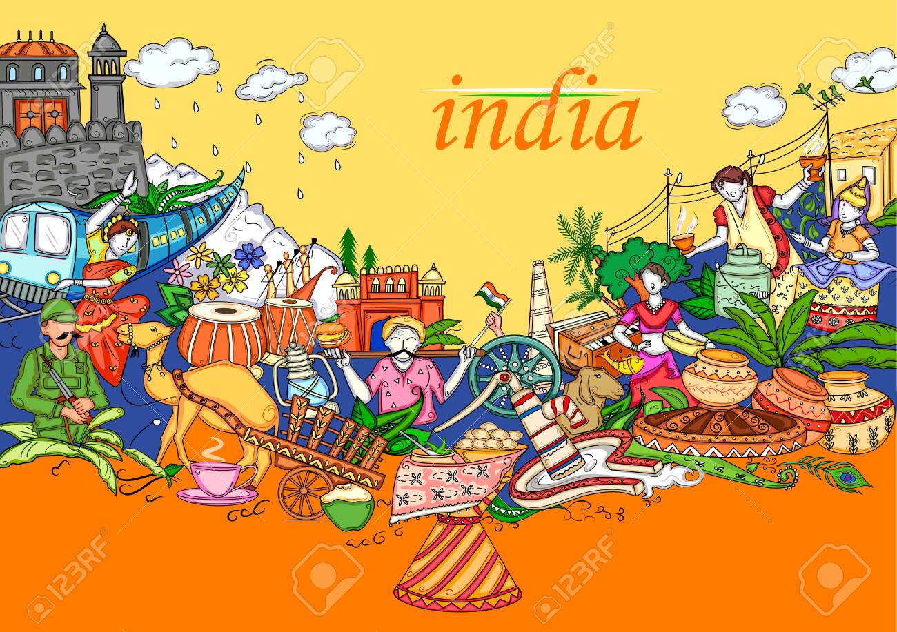 Indian collage illustration showing culture, tradition and festival of India - 128770732 Indian collage illustration showing culture, tradition and festival of India - 128770732