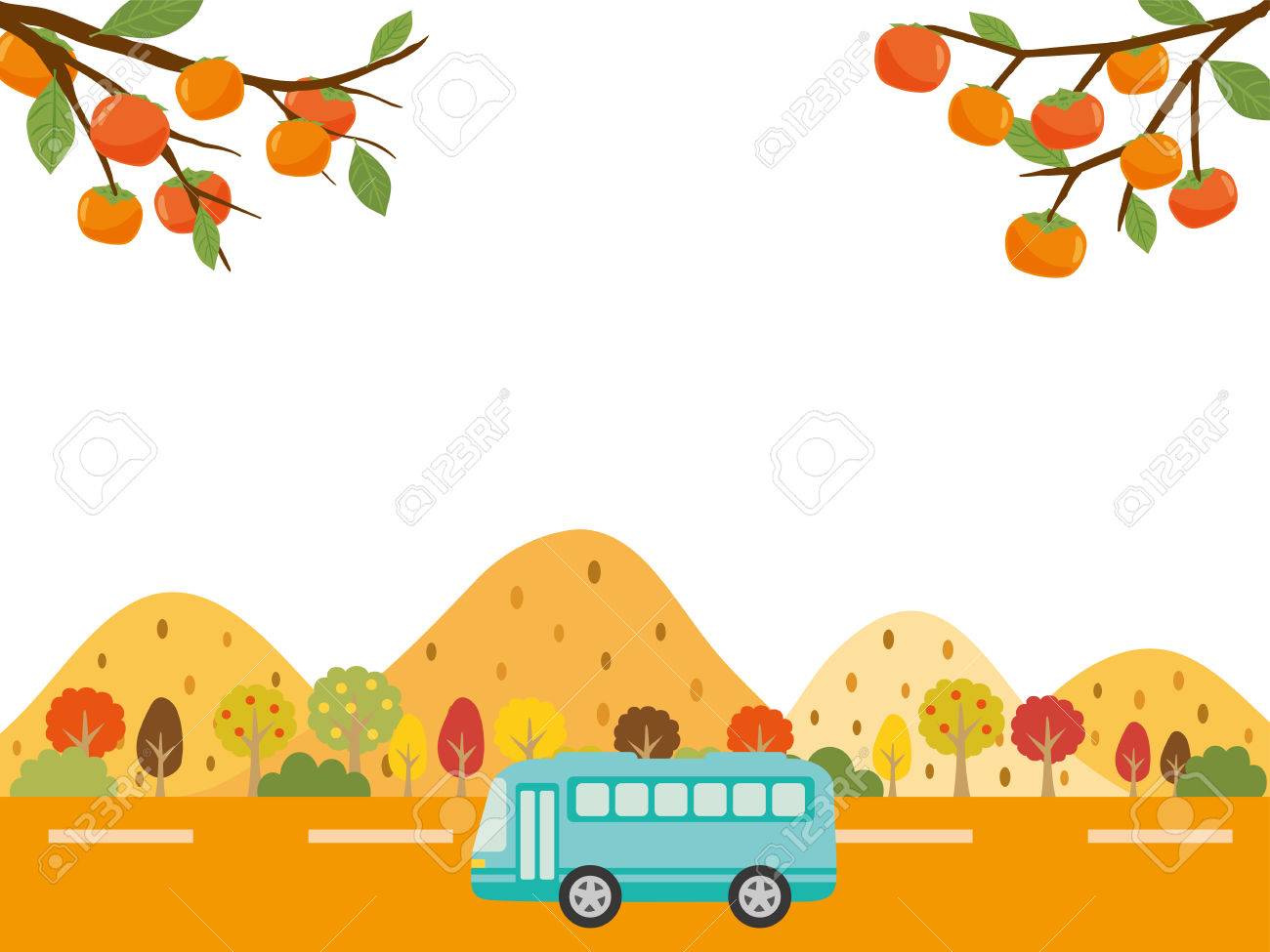 秋のバス旅行のベクトルの背景 のイラスト素材 ベクタ Image