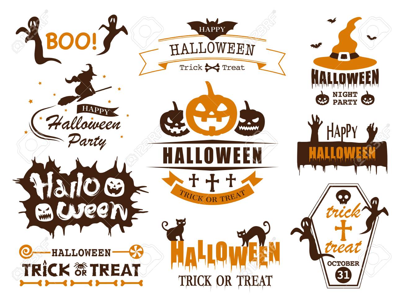 happy halloween vector vintage label set royalty free cliparts happy halloween label