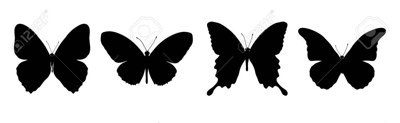 Silhouette Of Painting Four Black Butterflies Royalty Free