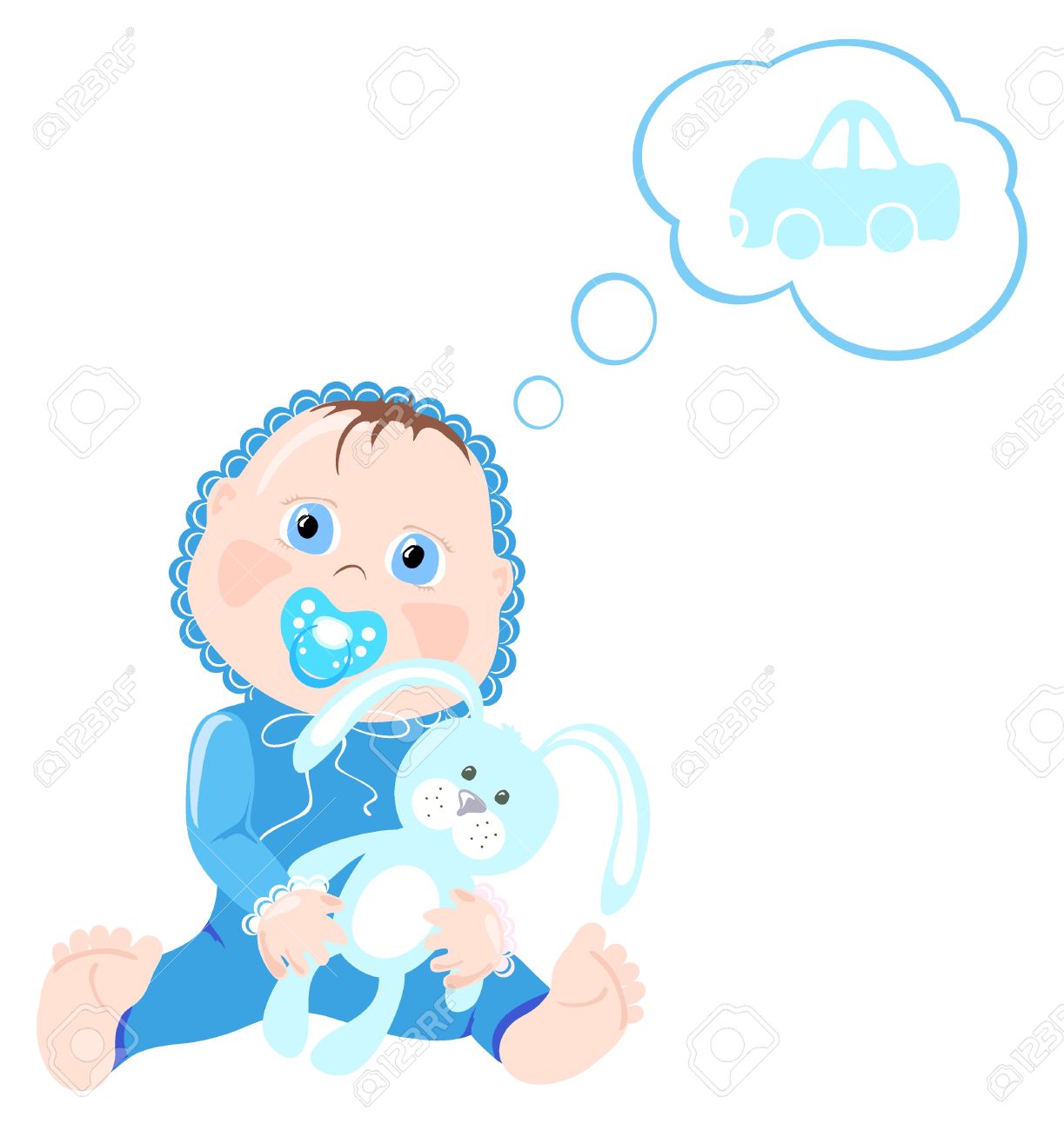 Vector Illustration Of Baby Holding Bunny And Thinking About Car Royalty Free Cliparts Vectors And Stock Illustration Image