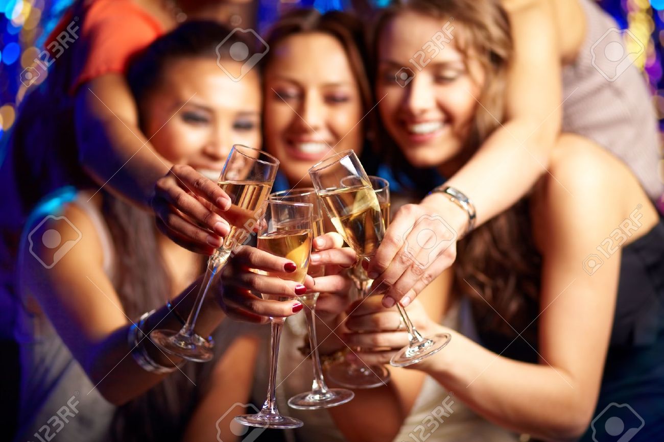 Group Of Partying Girls Clinking Flutes With Sparkling Wine Stock Photo,  Picture And Royalty Free Image. Image 13301706.