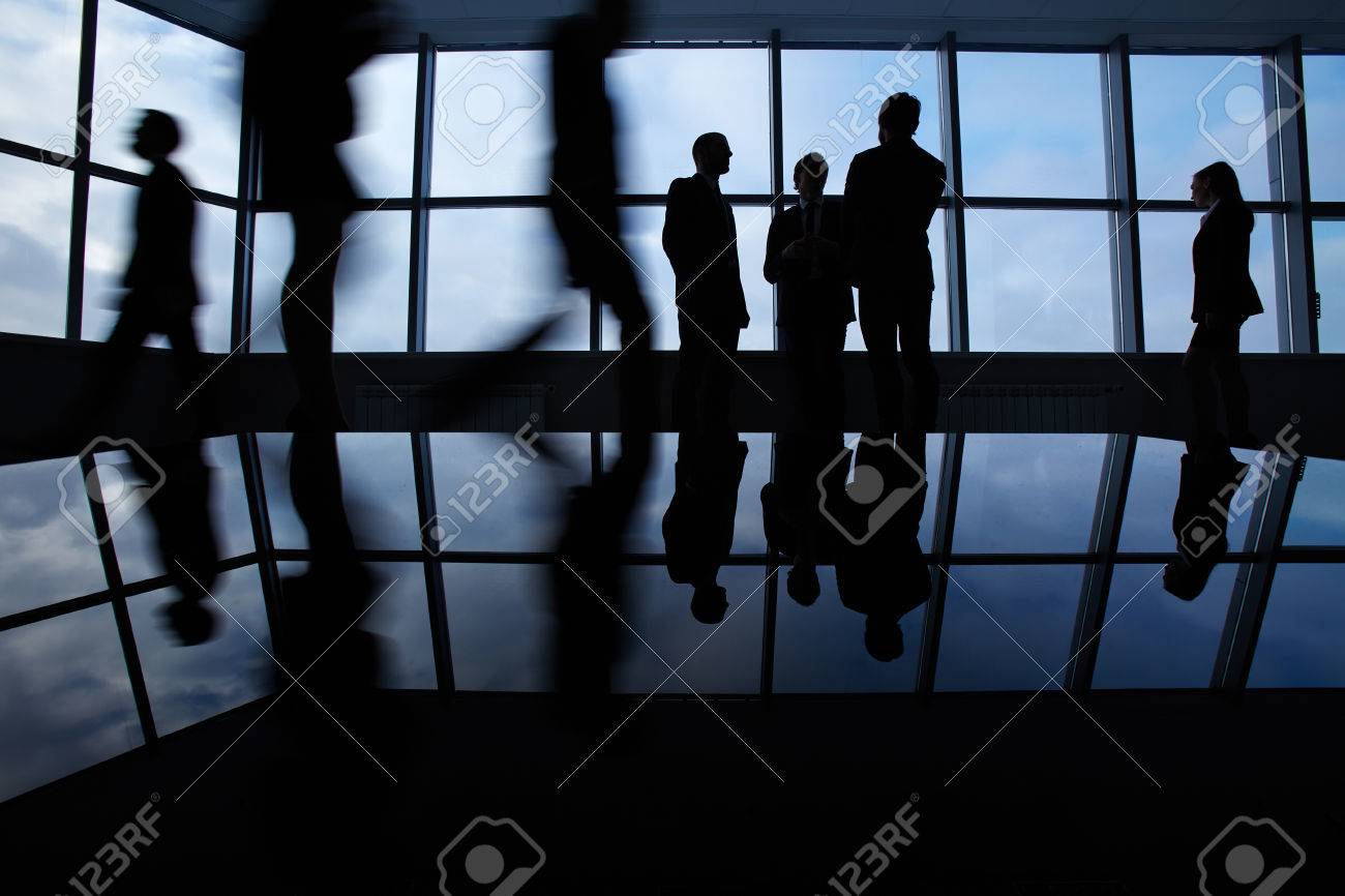 outlines of business people meeting communicating and walking meeting outlines