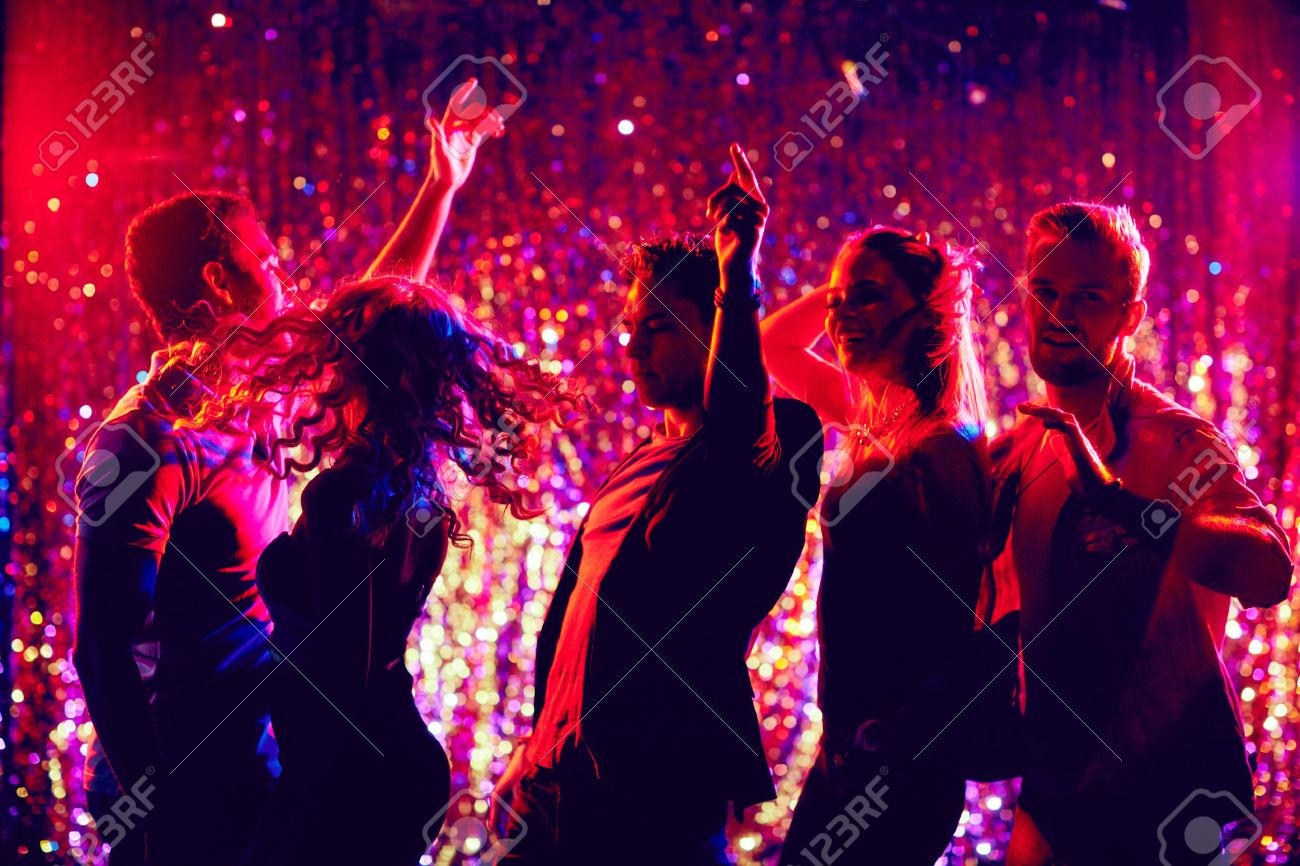 Dynamic Young Friends Dancing At Disco Party Stock Photo, Picture And  Royalty Free Image. Image 46621698.