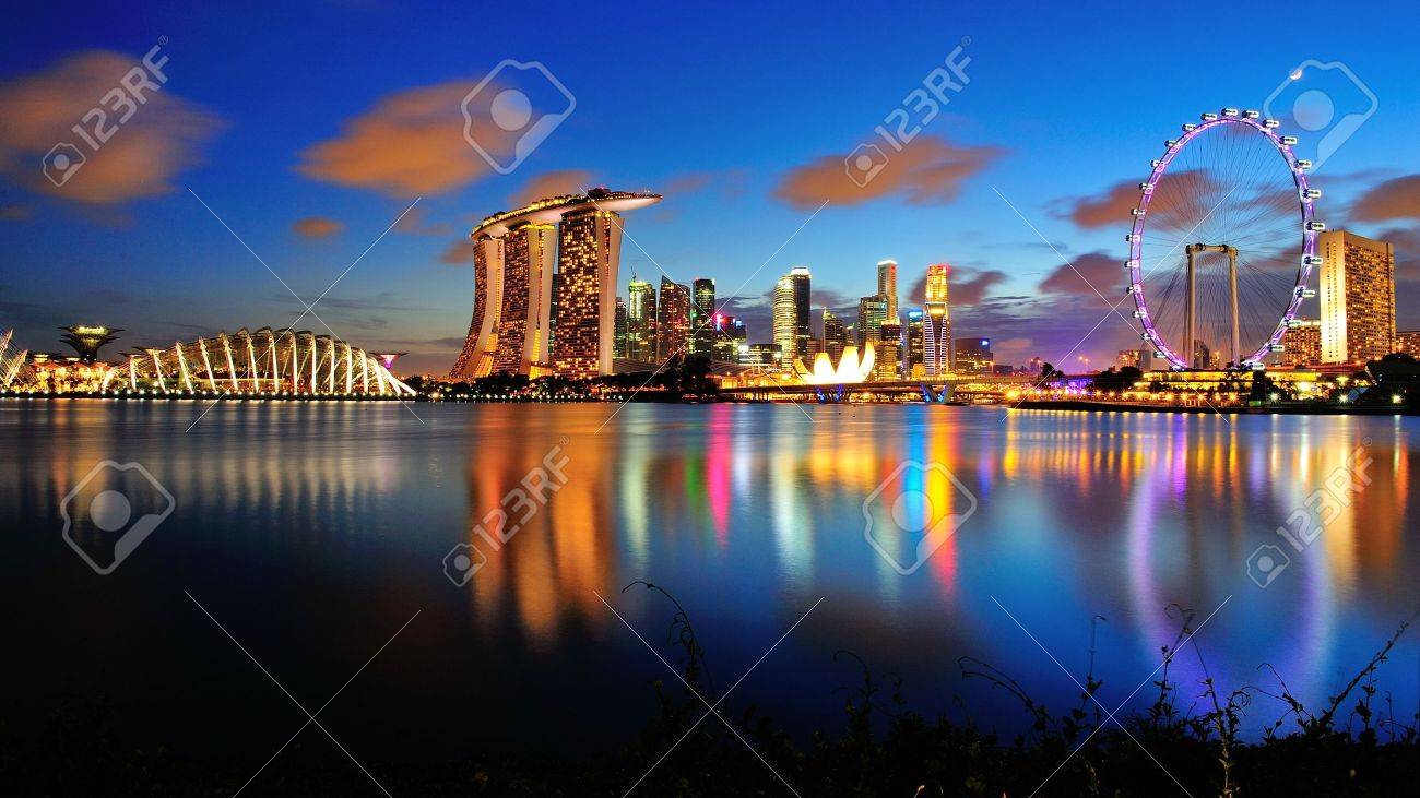 view of singapore marina bay tourist district with singapore stock singapore flyer marina bay