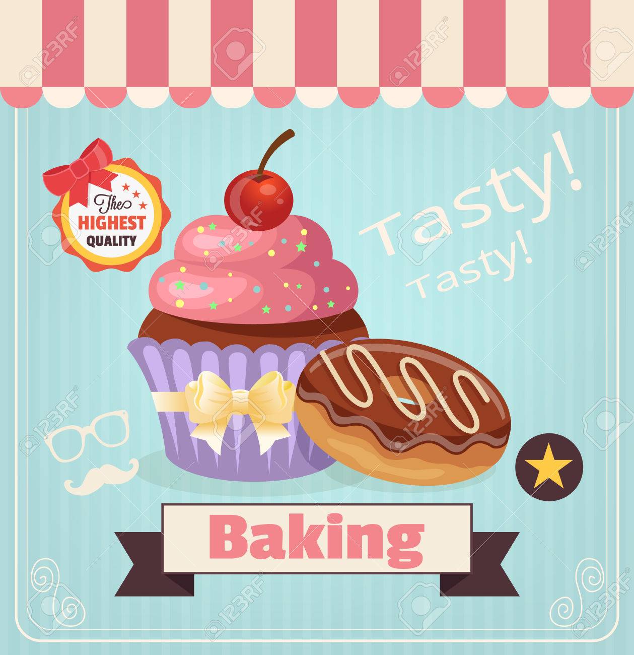 カップケーキ ドーナツのベクトル漫画バナー のイラスト素材 ベクタ Image