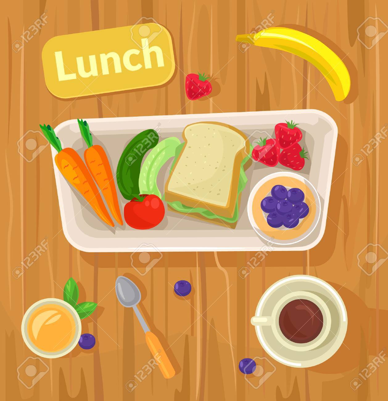 Healthy vector lunch. Vector flat illustration - 52648637 Healthy vector lunch. Vector flat illustration - 52648637
