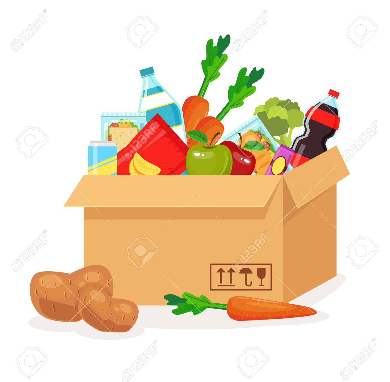 Food in box. Food delivery. Vector flat cartoon illustration - 56975106 Food in box. Food delivery. Vector flat cartoon illustration - 56975106