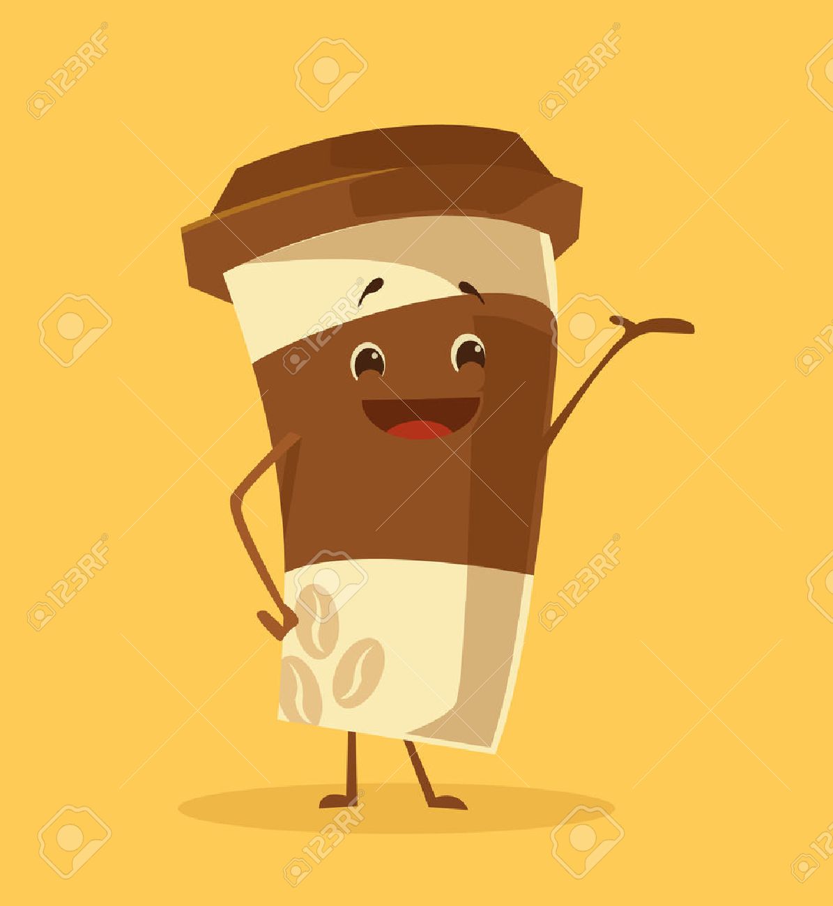 Cartoon coffee cup. Take away coffee. Happy cup of coffee. Vector flat cartoon illustration - 57777596 Cartoon coffee cup. Take away coffee. Happy cup of coffee. Vector flat cartoon illustration - 57777596