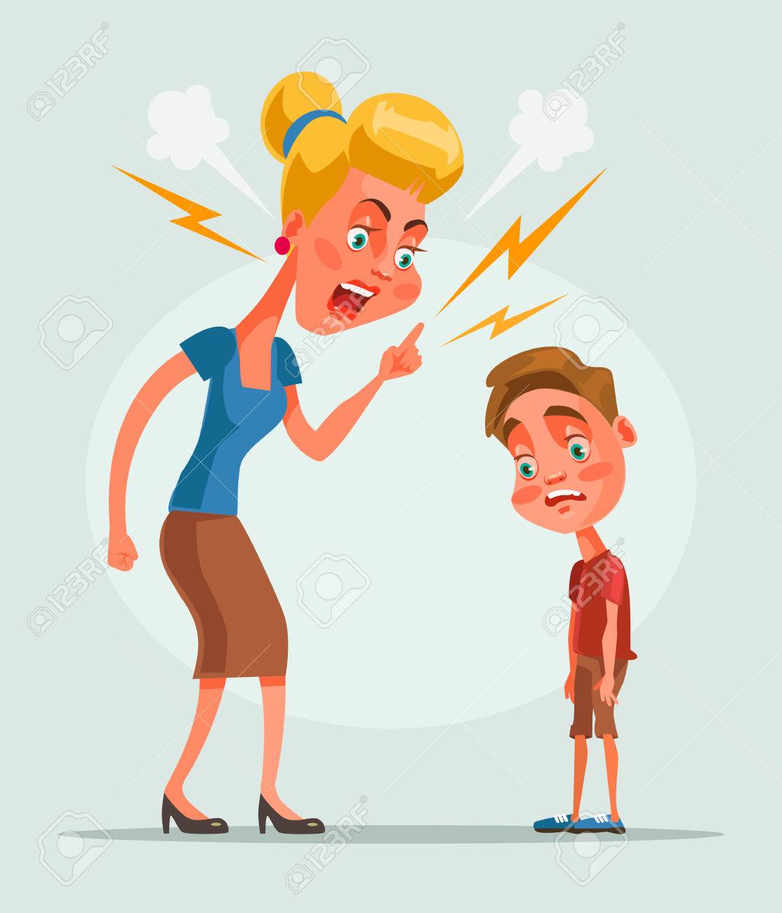 Mother character scolds son character. flat cartoon illustration - 65235077 Mother character scolds son character. flat cartoon illustration - 65235077