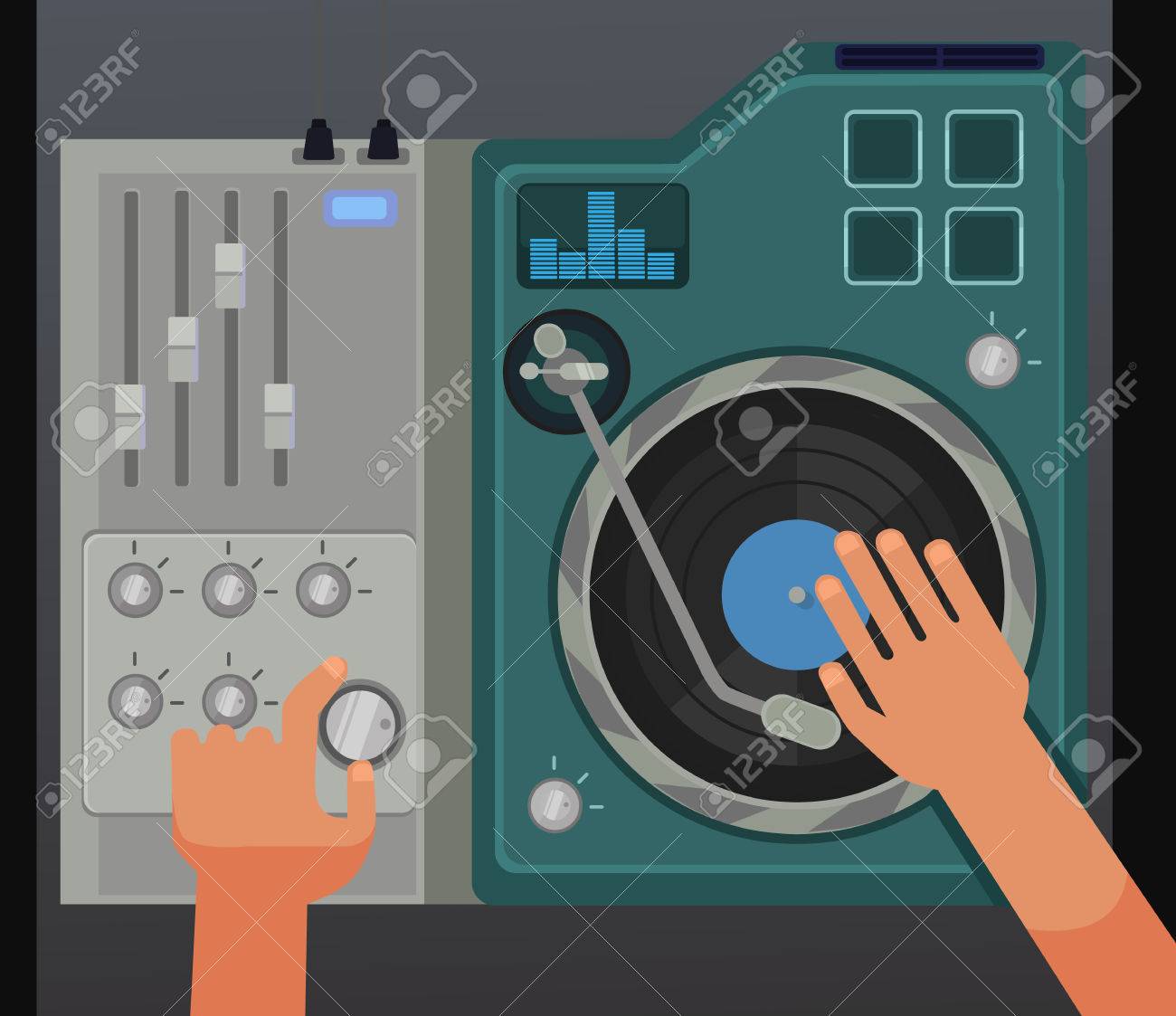 Mezclador Controlador De Dj Con Las Manos Ver Arriba Vector Ilustracion De Dibujos Animados Plana Ilustraciones Vectoriales Clip Art Vectorizado Libre De Derechos Image 66662546