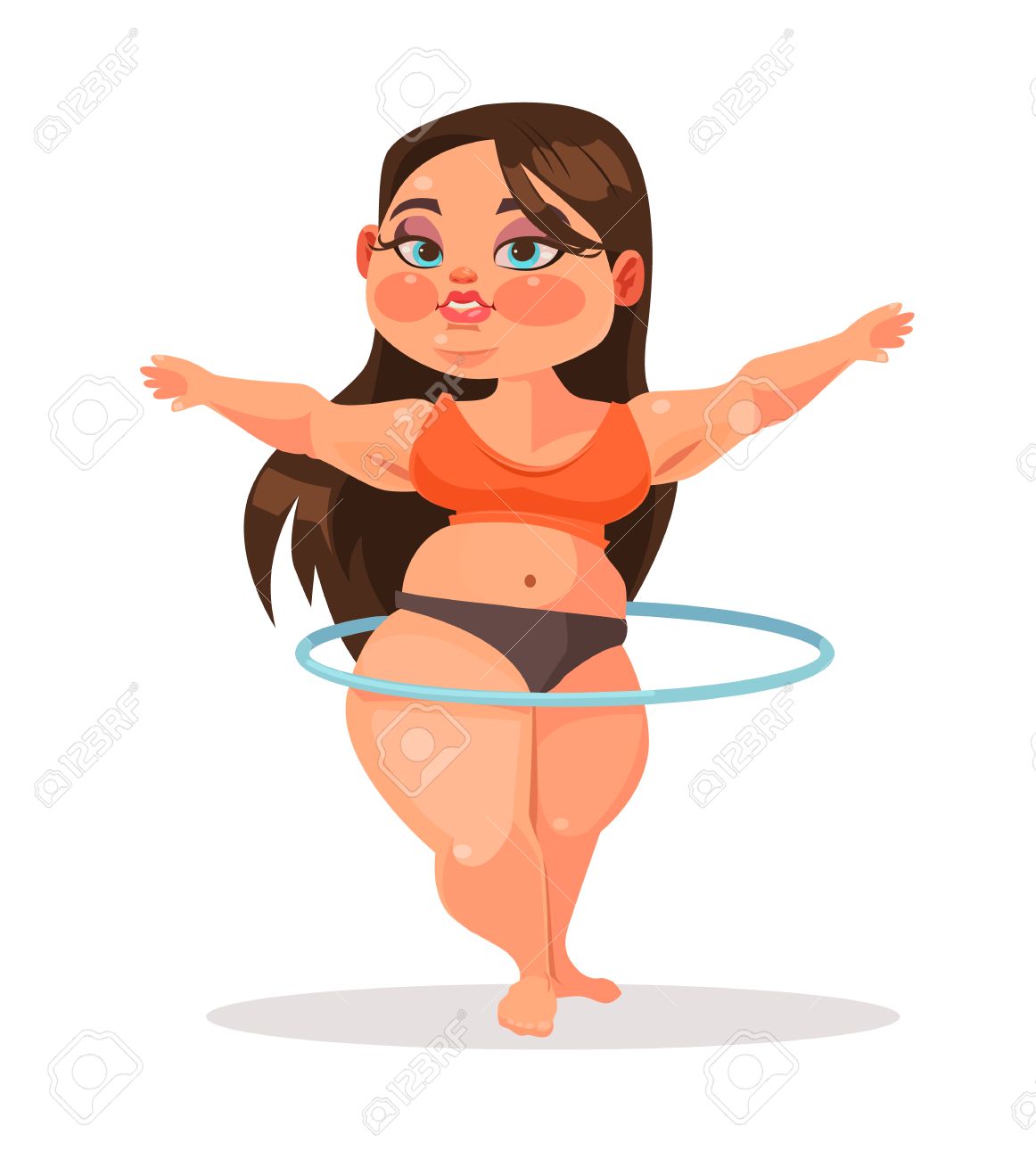 fat girl character spinning hula hoop vector flat cartoon