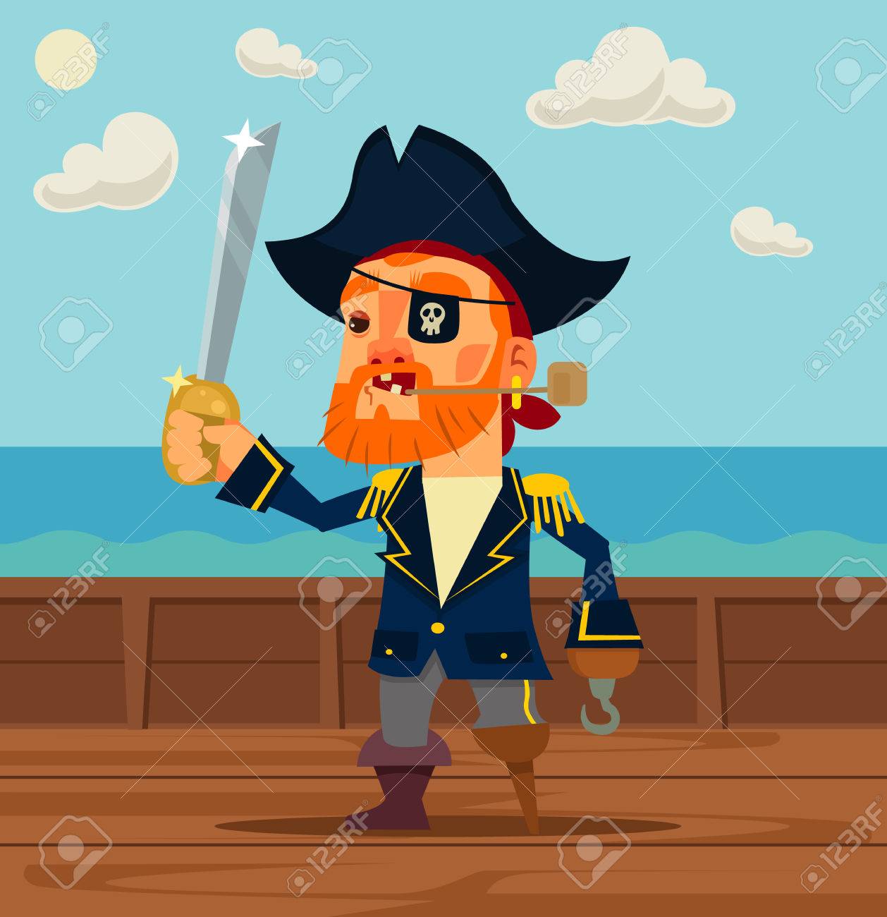 Happy Pirate Captain Character Flat Cartoon Illustration Royalty Free Cliparts Vectors And Stock Illustration Image