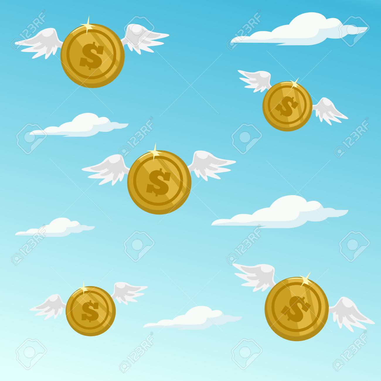 お金飛んで ベクトル フラット漫画イラストのイラスト素材 ベクタ Image