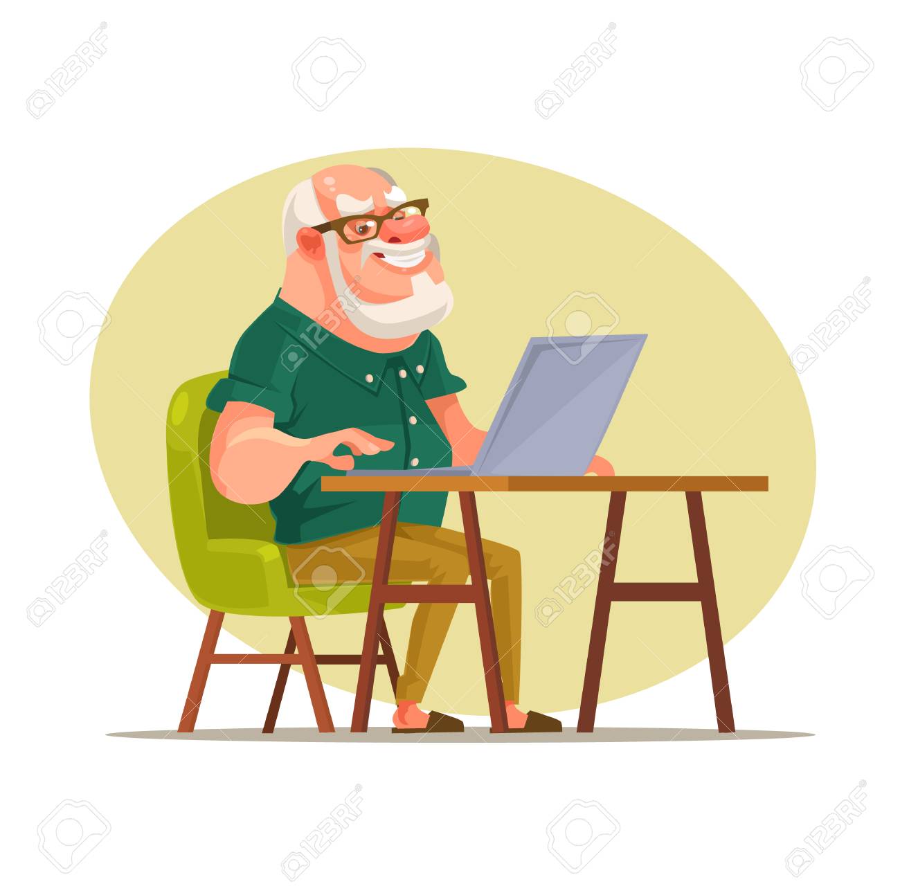 ネットワーク上のチャット老人キャラクター ベクトル フラット漫画イラスト のイラスト素材 ベクタ Image