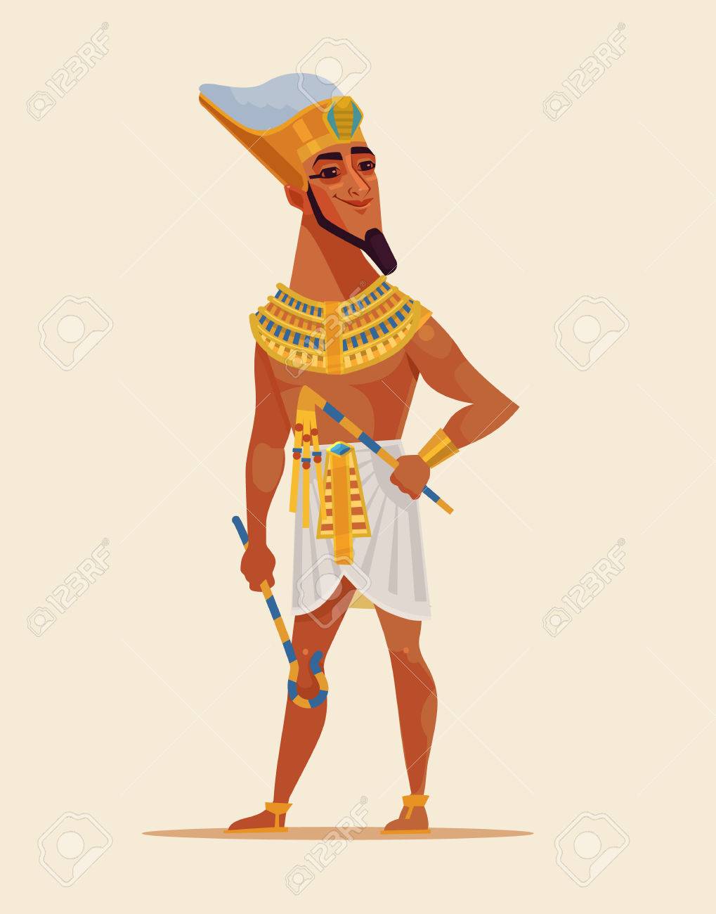 Heureux Souriant Jeune Pharaon Egyptien Habille De Vetements D Or Illustration De Dessin Anime Plane Vectorielle Clip Art Libres De Droits Vecteurs Et Illustration Image