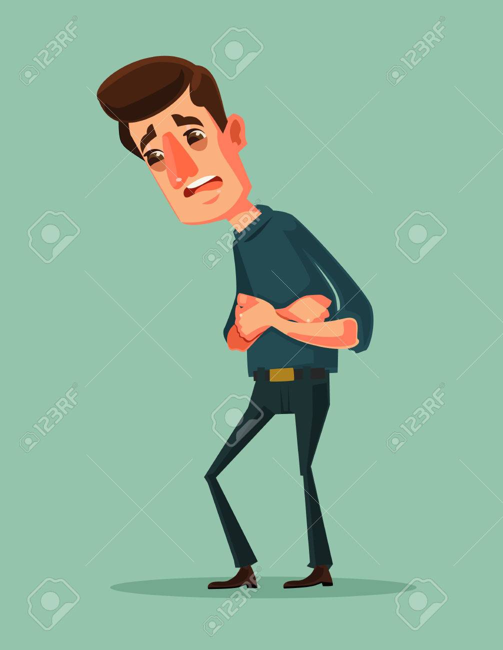 Stomach abdominal pain. Unhappy suffering man character holding his hands on abdomen. Vector flat cartoon illustration - 76748805 Stomach abdominal pain. Unhappy suffering man character holding his hands on abdomen. Vector flat cartoon illustration - 76748805